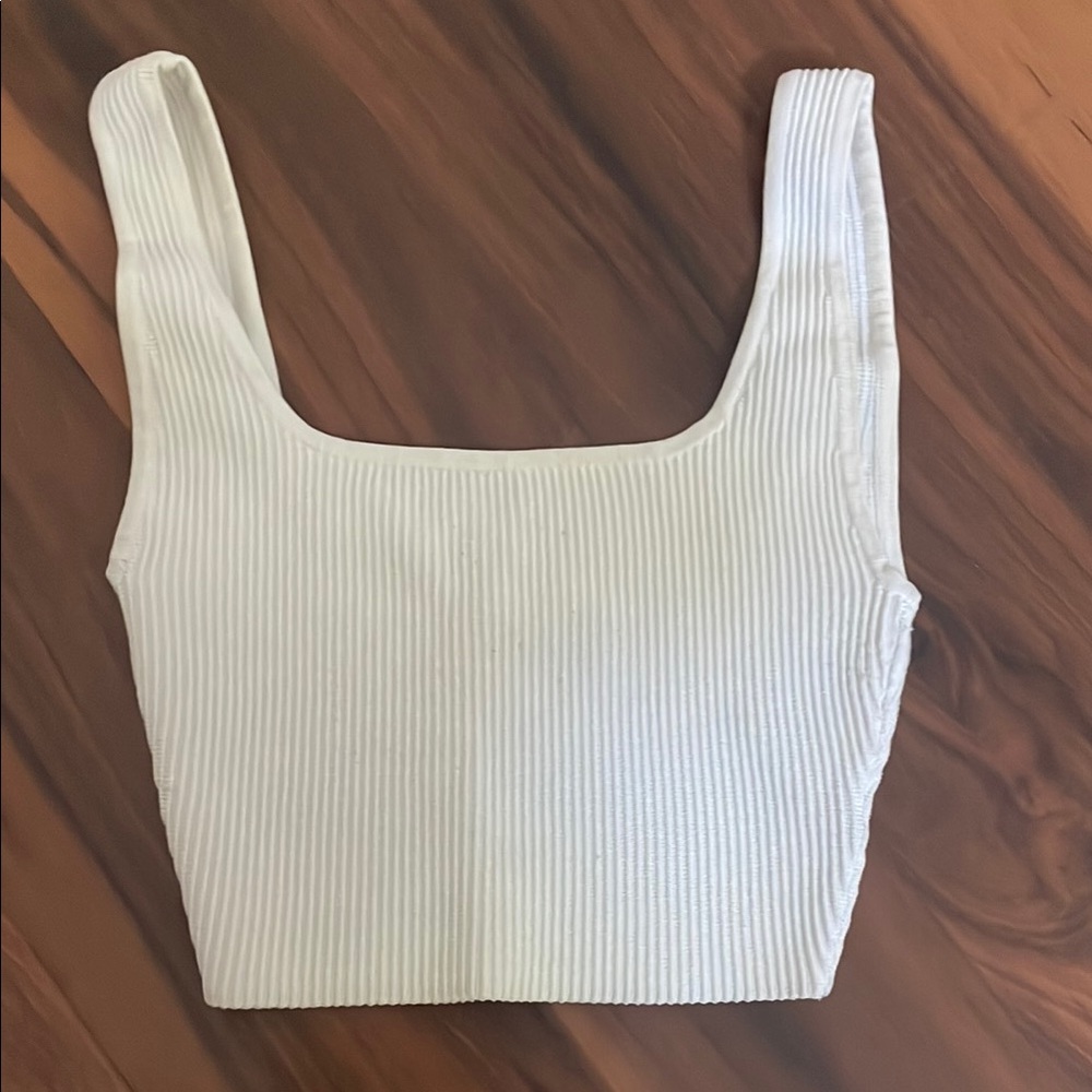 Babaton Sculpt Knit Square necked Crop Top White Size XS